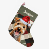 Niedliches Lakeland Terrier Holiday Kariert Custom Großer Weihnachtsstrumpf (Vorderansicht (hängend))
