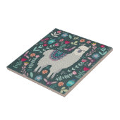 Niedliches Lama-Blumenentwurf Fliese (Seite)