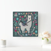 Niedliches Lama-Blumenentwurf Quadratische Wanduhr (Zuhause)