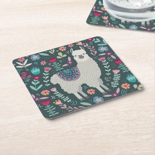 Niedliches Lama-Blumenentwurf Rechteckiger Pappuntersetzer (angewinkelt)