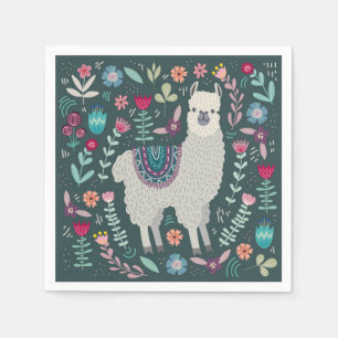 Niedliches Lama-Blumenentwurf Serviette