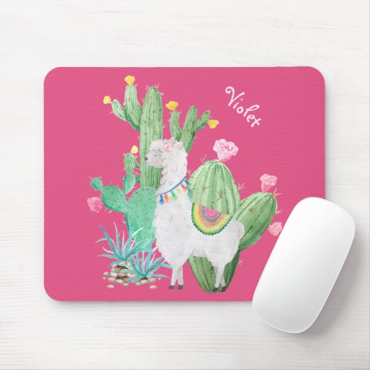Niedliches Lama im Cactus Garden - Personalisiert Mousepad (Mit Mouse)