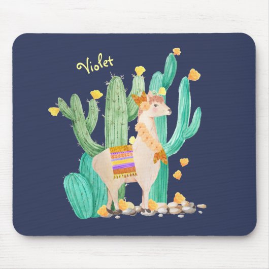 Niedliches Lama in Cactus Garden - Personalisierte Mousepad (Vorne)