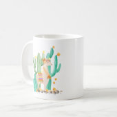 Niedliches Lama in der gelben blühenden Kaffeetasse (Vorderseite Links)
