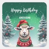 Niedliches Lama-Schaf Weihnachtsbaumgeburt Mädchen Quadratischer Aufkleber (Vorderseite)