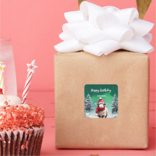 Niedliches Lama-Schaf Weihnachtsbaumgeburt Mädchen Quadratischer Aufkleber