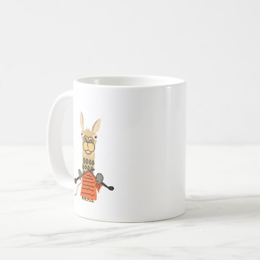 Niedliches Lama-strickender Cartoon Kaffeetasse (Vorderseite Links)