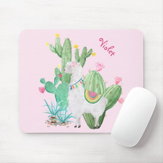 Niedliches Lama und Kakteen Wasserfarbe - Pastellr Mousepad (Mit Mouse)