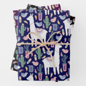 Niedliches Lama-Whimsisches botanisches Muster Geschenkpapier Set (Beispiel)