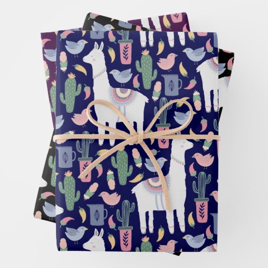 Niedliches Lama-Whimsisches botanisches Muster Geschenkpapier Set (Beispiel)