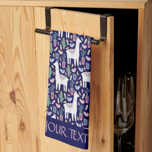 Niedliches Lama-Whimsisches botanisches Muster Geschirrtuch (Drittel gefaltet)