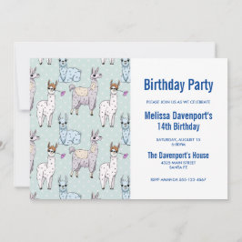 Niedliches Lamatsmuster auf Polka Dots Geburtstag Einladung