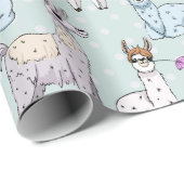 Niedliches Lamatsmuster auf Polka-Punkten Geschenkpapier (Rolleneckpunkt)
