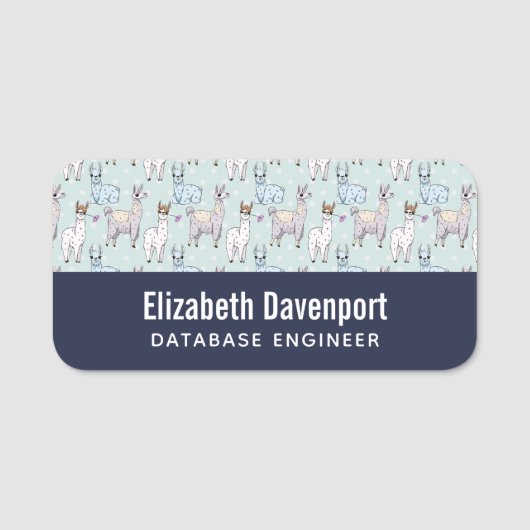 Niedliches Lamatsmuster auf Polka-Punkten Namensschild (Vorderseite)