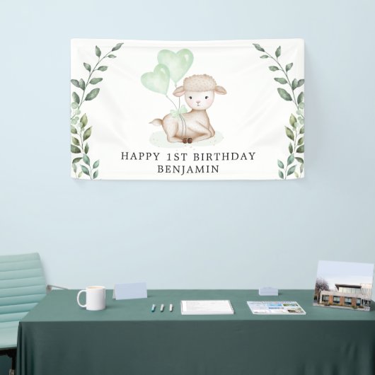Niedliches Lamb Baby Sheep Greenery Junge Happy Bi Banner (Messeveranstaltung)