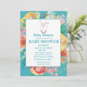 Niedliches Lamm Aquamarin Blue Floral Baby Dusche  Einladung (Stehend Vorderseite)