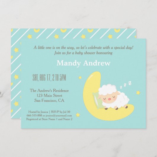 Niedliches Lamm auf Moon Baby Dusche Party Einladu Einladung (Vorne/Hinten)