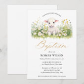 Niedliches Lamm Gender Neutrale Flora Christening Einladung (Vorne/Hinten)