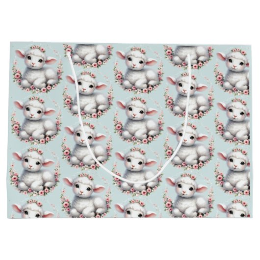 Niedliches Lamm mit Blumenkronendarstellung Große Geschenktüte (Rückseite)