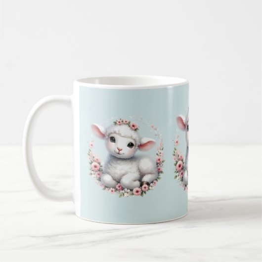 Niedliches Lamm mit Blumenkronendarstellung Kaffeetasse (Links)