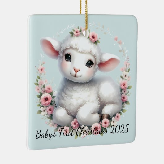 Niedliches Lamm mit Blumenkronendarstellung Keramikornament (Rechts)