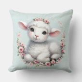 Niedliches Lamm mit Blumenkronendarstellung Kissen (Vorderseite)