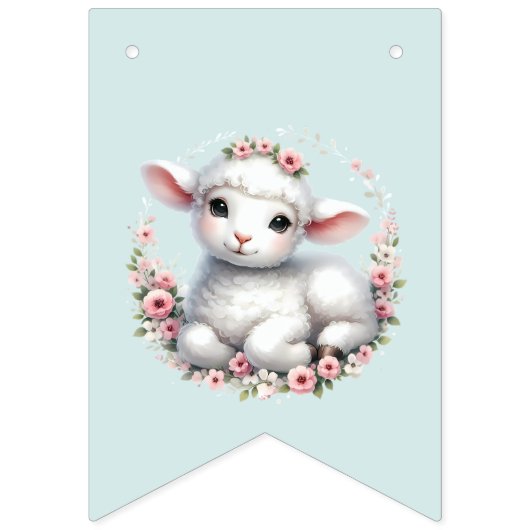 Niedliches Lamm mit Blumenkronendarstellung Wimpelkette (Zweite Fahne)