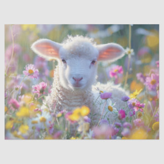 Niedliches Lamm mit farbenfrohen Wildblumen Decoup Seidenpapier