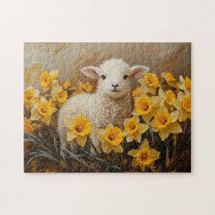 Niedliches Lamm mit gelben Nadelöhren Puzzle