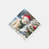 Niedliches Lamm mit Schal und Weihnachtsmannmütze Serviette (Ecke)