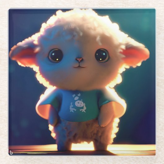 Niedliches Lamm mit T - Shirt Glasuntersetzer (Vorderseite)