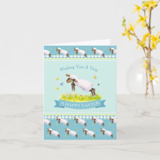 Niedliches Lamm-Osterblau Karte (Gelbe Blume)