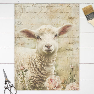 Niedliches Lamm Pink-Blume Skript-Decoupage Seidenpapier