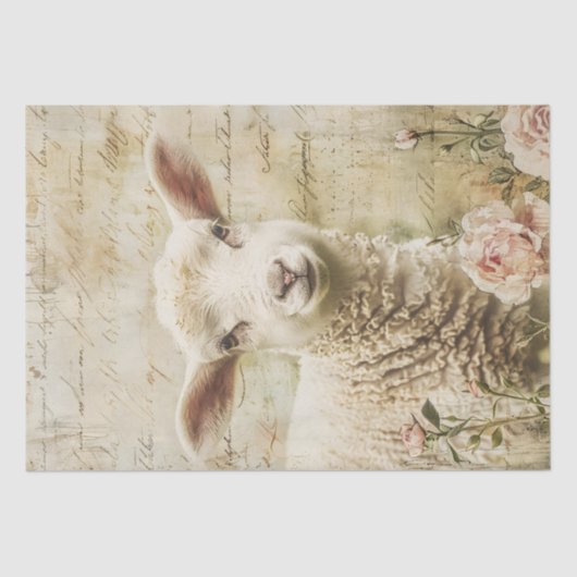 Niedliches Lamm Pink-Blume Skript-Decoupage Seidenpapier (Vorderseite)