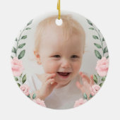 Niedliches Lamm Rosa Blumenreath Baby Erste Weihna Keramik Ornament (Hinten)