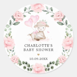 Niedliches Lamm Rosa Blumenreath Baby Erste Weihna Runder Aufkleber