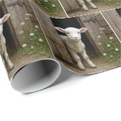 Niedliches Lamm steht in der Scheunentür Geschenkpapier (Rolleneckpunkt)