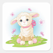 Niedliches Lamm und rosa Schmetterlinge Quadratischer Aufkleber (Vorderseite)