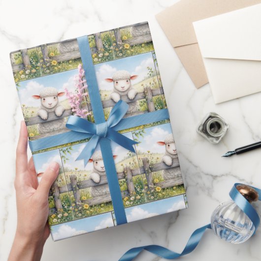 Niedliches Lämmchen auf Bauernhof Geschenkpapier (Schenken)