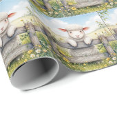Niedliches Lämmchen auf Bauernhof Geschenkpapier (Rolleneckpunkt)