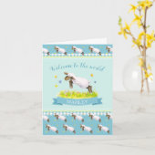 Niedliches Lammwillkommen zum neuen Baby des Karte (Gelbe Blume)