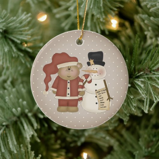 Niedliches Land Santa Bär und Snowman Personalisie Keramik Ornament (Baum)