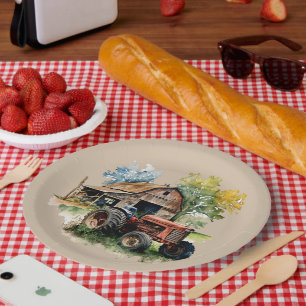 Niedliches Land Stall und Traktor-Party Pappteller