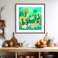 Niedliches Landdorf Grüne Farbe Süße Kunst