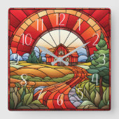 niedliches Landgut Imitat Buntglas Quadratische Wanduhr (Vorderseite)