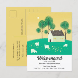 Niedliches Landhaus Bäume Schafe, die wir bewegt h Ankündigungspostkarte