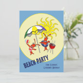 Niedliches Langusten-Hummer-Beach-Party Einladung (Stehend Vorderseite)
