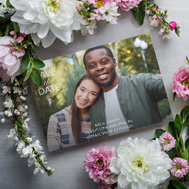 Niedliches Lässiges Foto Hochzeit speichern Sie da Postkarte