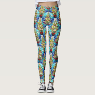 Niedliches, lebhaftes Weihnachtsbaummuster aus Gla Leggings