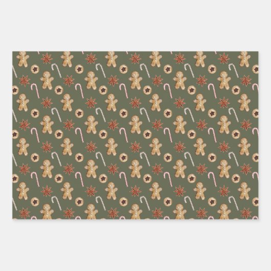 Niedliches Lebkuchen Backmuster Weihnachten Geschenkpapier Set (Vorderseite 3)